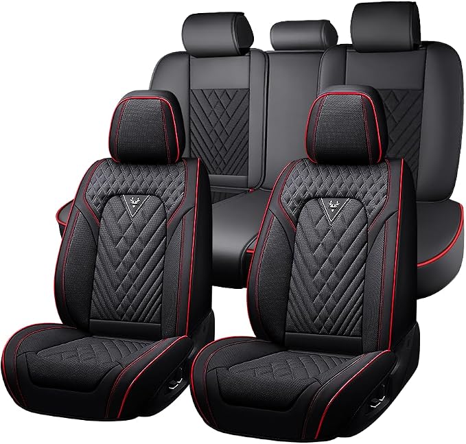 Fit for Toyota Venza Seat Covers 2009-2026,Premium Leather, 360° Full Protection, Thick Padding & Memory Foam, Waterproof & Stain-Resistant Car Seat Cover Full Set (5 Seat,Black&Red)