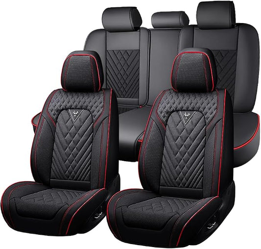 Fit for Toyota Venza Seat Covers 2009-2026,Premium Leather, 360° Full Protection, Thick Padding & Memory Foam, Waterproof & Stain-Resistant Car Seat Cover Full Set (5 Seat,Black&Red)