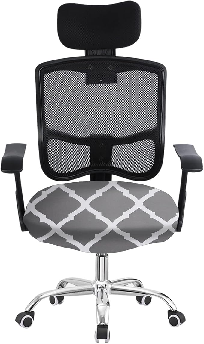 SearchI Seat Covers for Dining Room Chairs Stretch Printed Chair Seat Covers Set of 6, Removable Washable Upholstered Chair Seat Protector Cushion Slipcovers for Kitchen, Office(Grey+White)