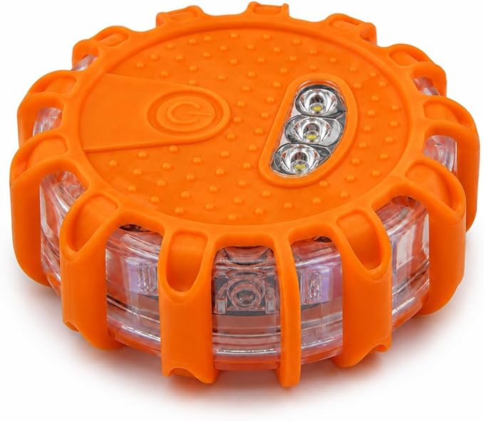 Huyumpxy LED Road Flares Emergency Lights, 9 Flashing Modes Roadside Safety Warning Light with Magnetic Base & Built-in Hook, Battery Powered Safety Beacon for Car, Truck, Motorcycle, Camping, 1 Pack