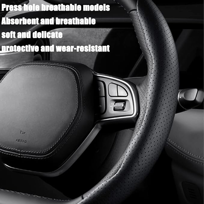 LoyaForba Car Steering Wheel Cover, Universal 15 Inch Leather Segmented Auto Steering Wheel Protector, Anti-Slip and Soft Breathable, Car Interior Accessories for Most Vehicle, SUV, Truck (Black)