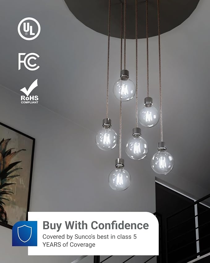 10 Pack G25 LED Vanity Light Bulbs, Filament Edison Globe, Vanity Lighting Bulb for Bathroom Bedroom, 500 LM, 5W (60W Equivalent), 5000K Daylight, Dimmable, E26 Base, Clear UL