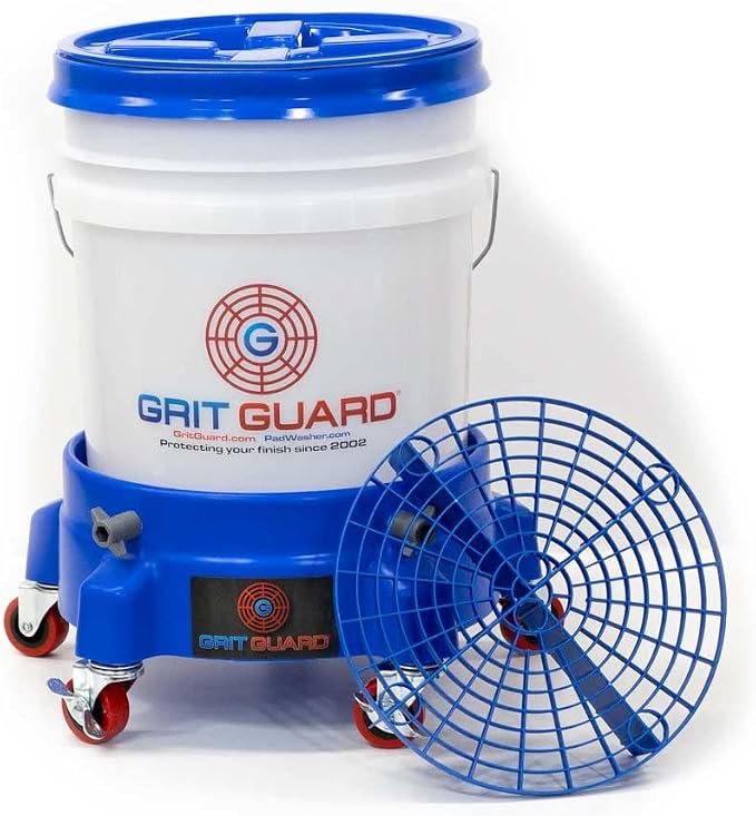 Grit Guard 5 Gallon Washing System | Includes 5 Gallon Bucket, Grit Guard, Bucket Dolly, and Gamma Seal Lid | for Car Wash and Detailing | Blue - Made in the USA