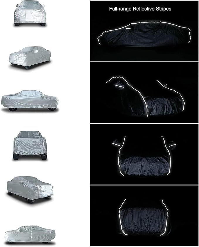 Tecoom Hard Shell Truck Car Cover Waterproof Windproof UV-Proof Zipper Design with Strap Buckle Fit for Ford F150 Ram 1500 Chevy Silverado Toyota Tundra GMC Sierra Full Size Length Up to 233"