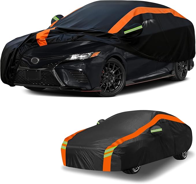 Universal Fit Car Cover for Sedan Length 186-193in, Waterproof Automobiles Cover All Weather Compatible with Toyota Camry, Honda Accord, Tesla Model 3, Nissan Altima, Hyundai Sonata
