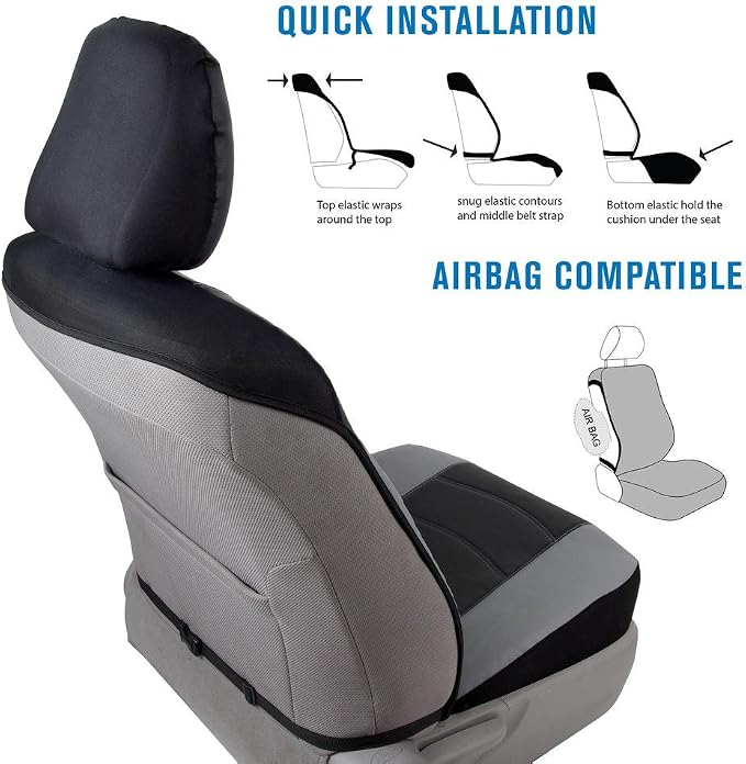 BDK Soft & Smooth Leatherette Sideless Front Car Seat Covers Fit for Car SUV Van (Black & Gray)- Easy Installation Cover