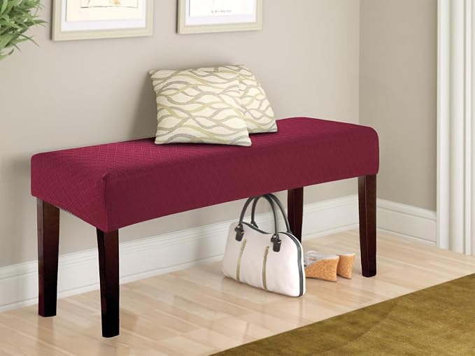 Fuloon Waterproof Dining Bench Cover, Removable Slipcover Washable Seat Protector for Living Room, Bedroom, Kitchen - Burgundy Dark Red