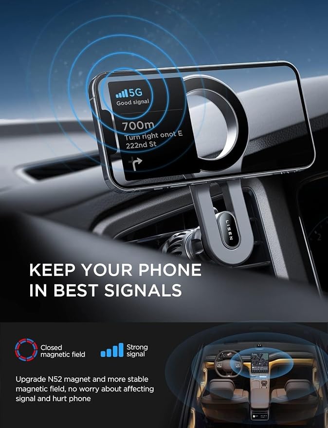 LISEN for MagSafe Car Mount, Magnetic Phone Holder for Car Vent Phone Mount | Ultra-Magnetic Hands Free Cell Phone Holder Car Accessories for Men Women fit for iPhone 17 Purple Hood Vents