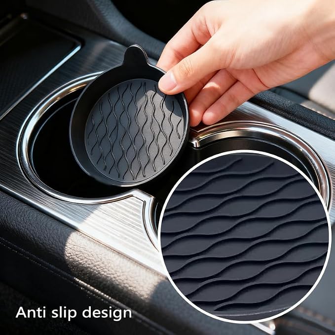 DandyChic Car Cup Holder Coaster, Cup Holder Lined with Anti Slip Silicone Coaster, Car Universal Interior Accessories, 4-Pack，Black