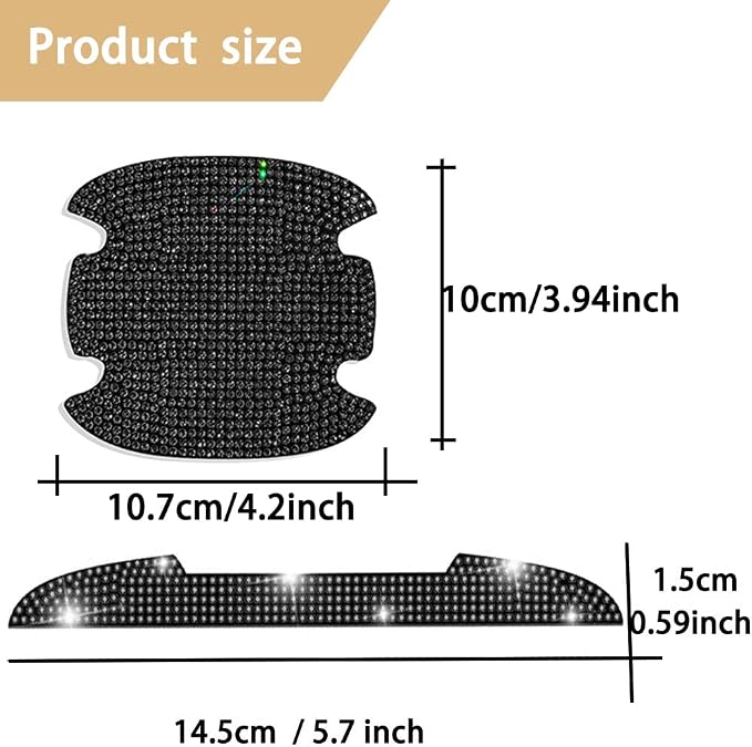 8Pcs Bling Rhinestone Car Door Handle Stickers Protector, Trim Auto Door Entry Guard Stickers for Women and Men, All Cars, Water Drill Material, Black