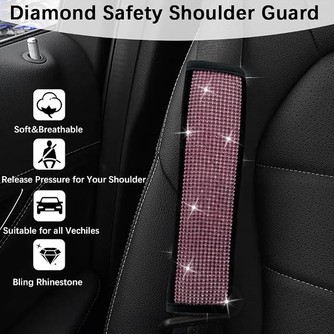 JDDRY Car Seat Belt Covers,Universal Car Seat Belt Pads,Seat Belt Strap Cover Shoulder Pad,Bling Seat Belt Cover(Pink,2PC)