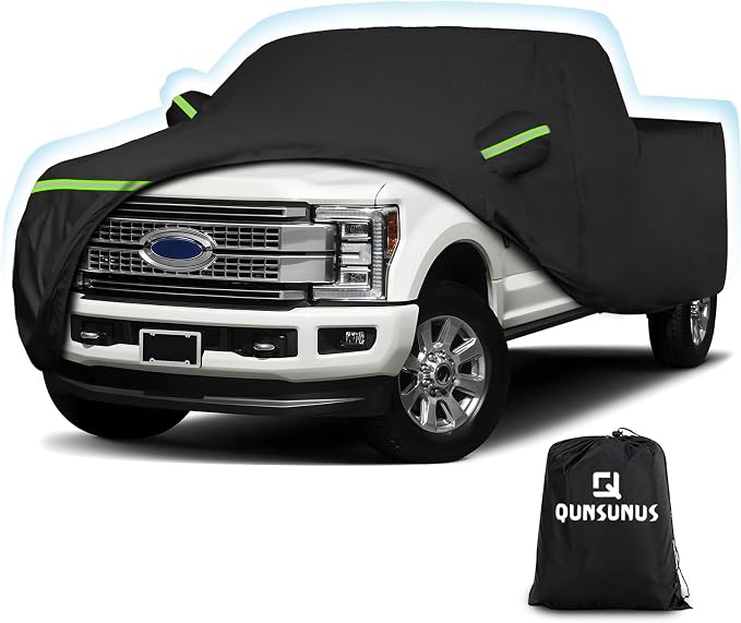 QUNSUNUS Truck Cover for F150 SuperCab 6.5ft & Crew Cab 5.5ft Bed 2004-2025 | Heavy 420D Oxford All-Weather F150 Cover, with Zipper and Straps, Compatible with Silverado 1500 Crew Cab 5.8ft 2014-2025