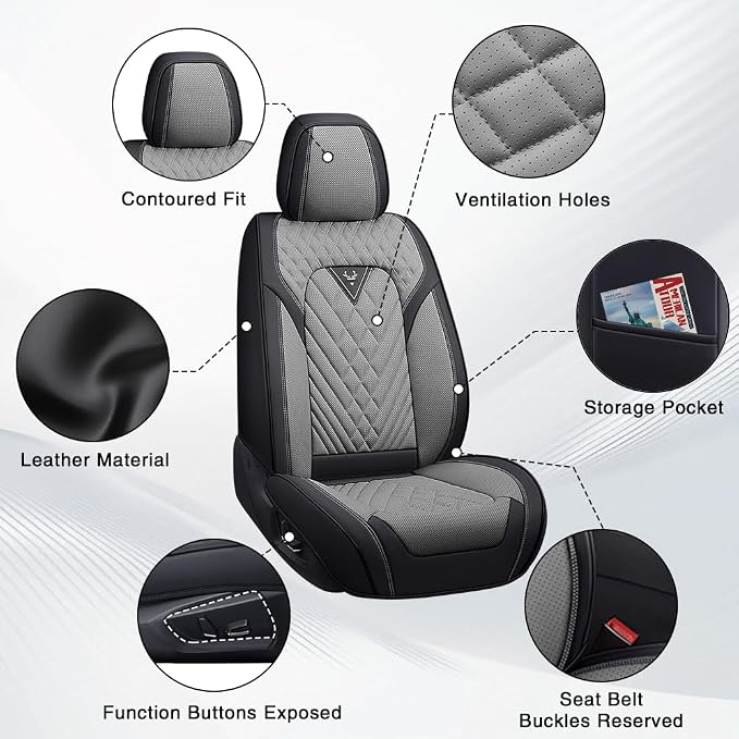 Fit for Toyota Sequoia Seat Covers 2001-2026, Nappa Leather, 360° Full Protection, Thick Padding & Memory Foam, Waterproof & Stain-Resistant Car Seat Cover (Front Set,Black&Gray)