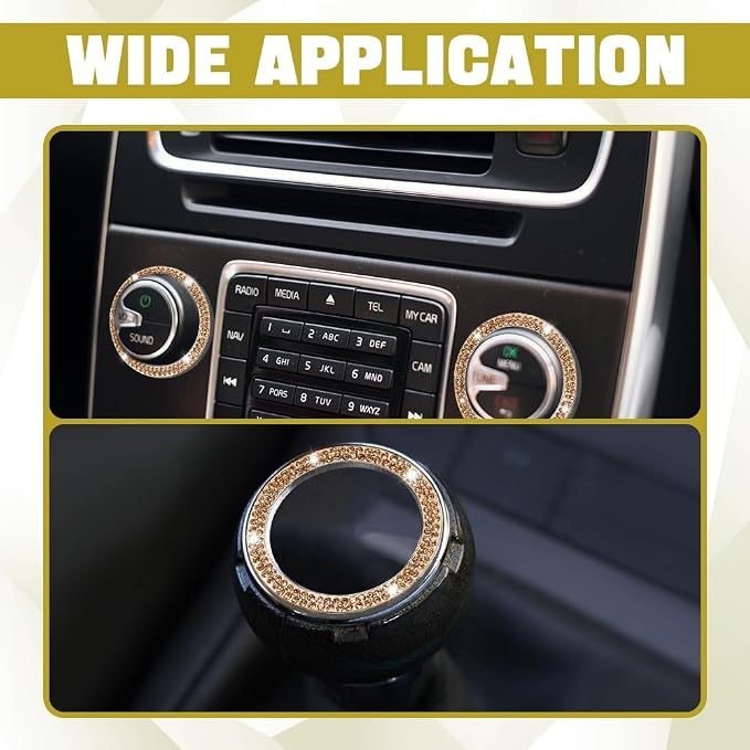 Bling Car Crystal Rhinestone Ring Emblem Sticker, Push to Start Button Cover/Sticker, Key Ignition Starter & Knob Ring, Car Interior Decoration Bling Car Accessories for Women