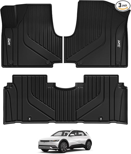 3W Floor Mats for Hyundai Ioniq 5 2022-2024 (Only for Unmovable Console), TPE All Weather Custom Fit Floor Mats for Hyundai Ioniq 5 1st and 2nd Row Full Set Car Liners, Black