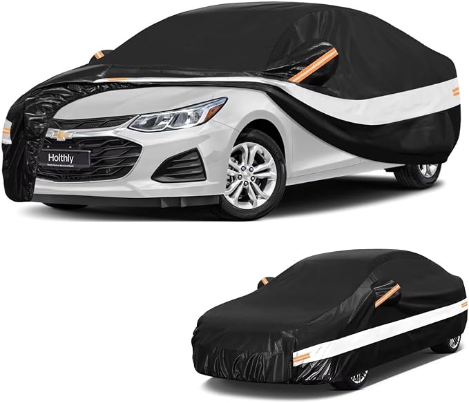 10 Layers Car Cover Custom Fit for Chevrolet Chevy Cruze Sedan(2009-2026), Waterproof All Weather for Automobiles, Outdoor Full Cover Sun Dust Rain Protection with Cotton. Black