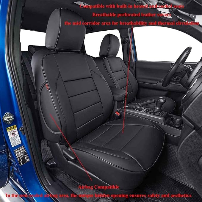 EKR Tacoma Front Seat Covers Custom Fit for Toyota Tacoma 2012 2013 2014 2015 (Regular Seats), Leather Truck Seat Cover for Car - Front Row Only,Faux Leather(Black)