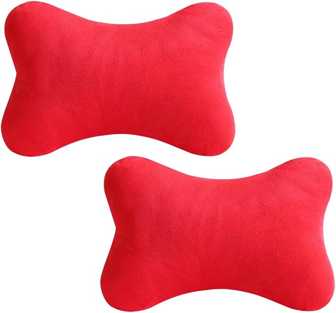 2PCS Car Neck Pillow, Soft Comfortable Vehicle Seat Neck Support Pillow Cushion for Relief Driving Fatigue, Breathable Auto Interior Headrest Neck Rest Pad, Universal for Vehicles (Red)