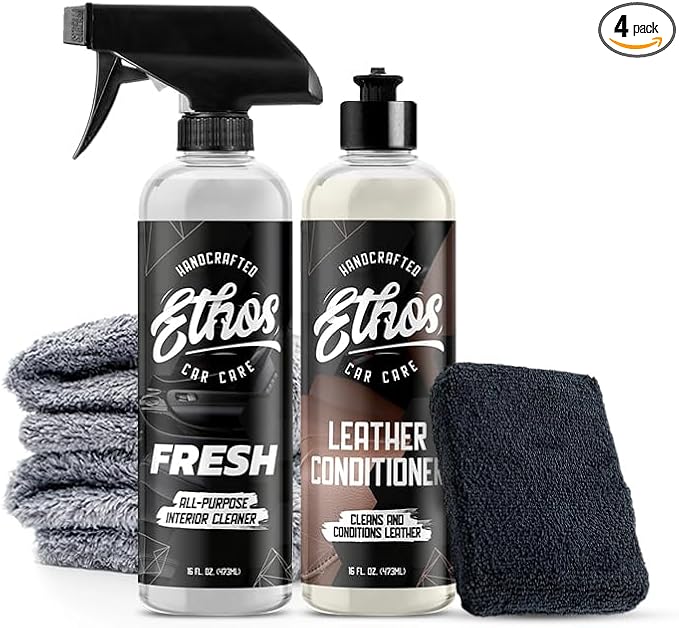 Ethos Leather Conditioner Complete Kit – Leather Seat Cleaner & Conditioner with UV Protection for Car Interior, Couch, Jacket, Boots – Cleans and Conditions Vinyl & Plastic Surfaces