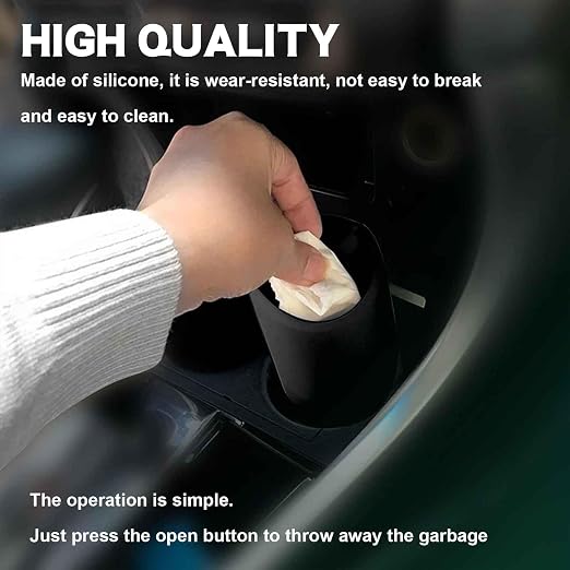 1 PCS Car Trash Can with Lid, 2.5" x 6.2" Soft Silicone Embedded Durable Vehicle Storage, Car Trash Can Cup Holder, Suitable for Most Cars, SUVs and Trucks (Black)