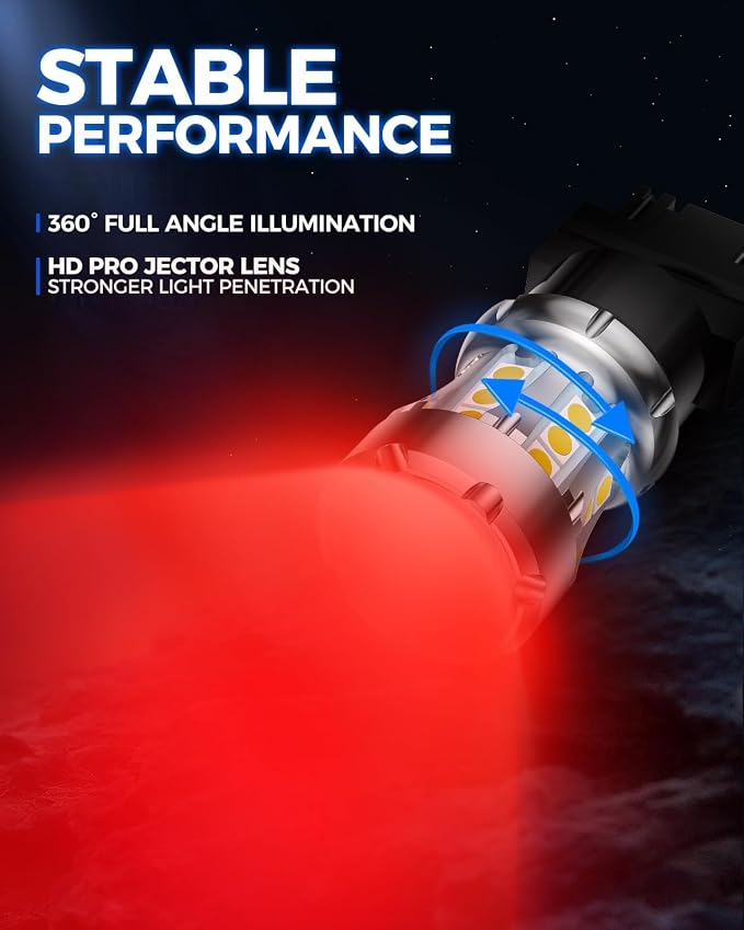 SEALIGHT LED Brake Light Bulbs, 3157 LED Bulb Red, 600% Brighter 3056 3156 3057 Tail Light Bulbs with Projector Lens, for Parking Stop Lights, Automotive Tail Light Covers, Brilliant Red, Pack of 2