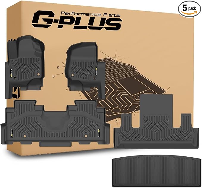 G-PLUS Floor Mats & Cargo Liner Fit Ford Expedition 2018-2025,5PCS | w/ 2nd Row Bucket Seat,All Weather Protection,Non-Slip,Custom Fit Floor Cargo Liners Accessories,TPE Full Coverage