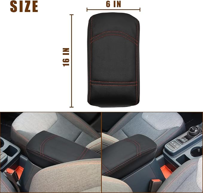 Muslogy Center Console Armrest Cover Fit for Ford Maverick 2022-2025 2026 Accessories, Comfort Armrest Pad Console Lid Cushion Vegan Leather Regular Thick (Black)