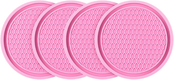 4 Pack Car Cup Holder Coaster, 2.75 Inch Diameter Non-Slip Universal Insert Coaster, Durable, Suitable for Most Car Interior, Car Accessory for Women and Men (Pink)