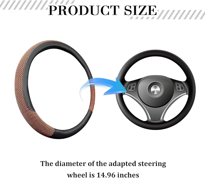 Car Steering Wheel Cover, 14.5-15" Microfiber Leather Ice Silk Breathable Non-Slip Steering Wheel Protector, Cool Auto Interior Decor Accessories, Universal for Truck SUV Van (Coffee)