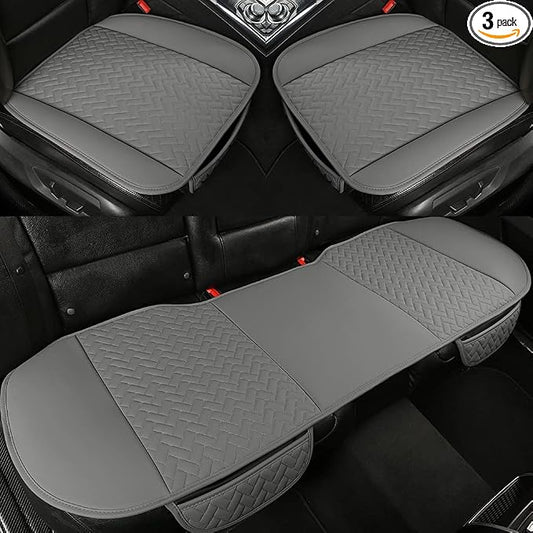 West Llama Full Set Car Seat Covers for Front and Rear Bottom Seats Only, Luxury PU Leather Car Seat Pads Protectors Waterproof and Wear-Resistant,Gray