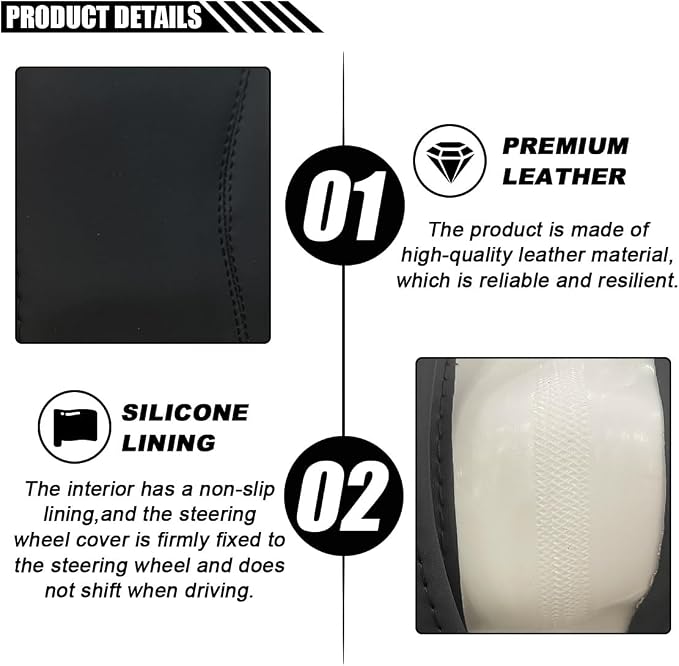 LAINLOY 15" Car Steering Wheel Cover, Microfiber Leather Cover, Black | Anti-Slip Breathable Steering Wheel Decoration, Universal Steering Wheel Accessories for Diverse Cars