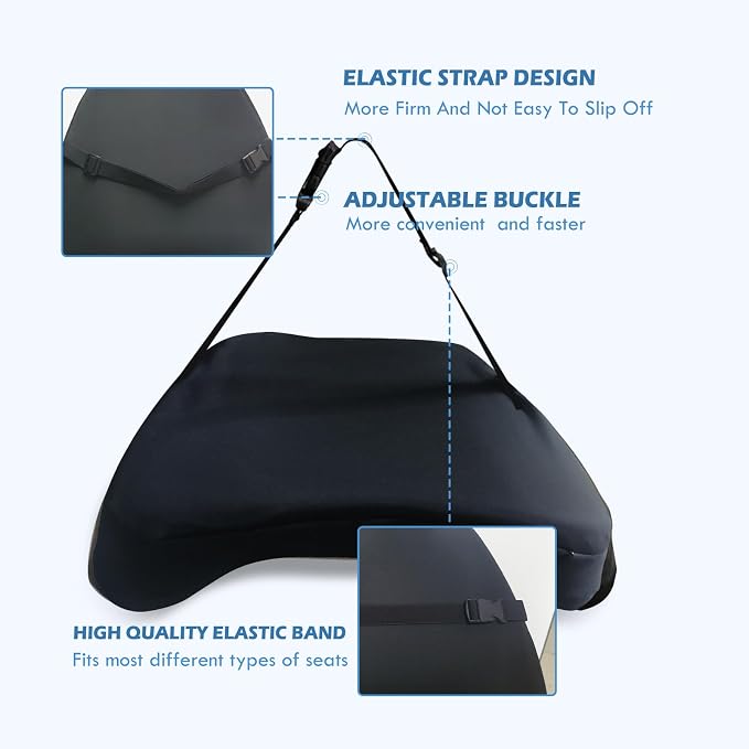 Super Cozy Lumbar Support Pillow for Car/Office Chair, 100% Memory Foam | Lumbar Pillow with Breathable Removable Cover, Ergonomic Design - Back Support for Back Pain Relief(Adjustable Strap, Black)
