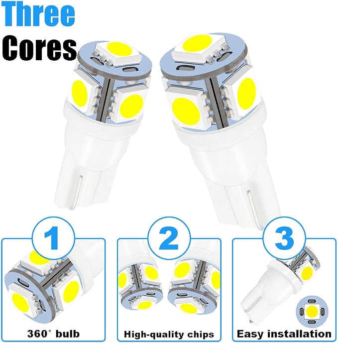 smilfuy 2PCS T10 194 LED Bulbs Tag Lights for License Plate, 6000K White | Wedge 168 T10 2825 5SMD 5050 Chips LED Bulb, 12V Bulb Replacement for Car Interior Dome Map Door Courtesy License Plate Light