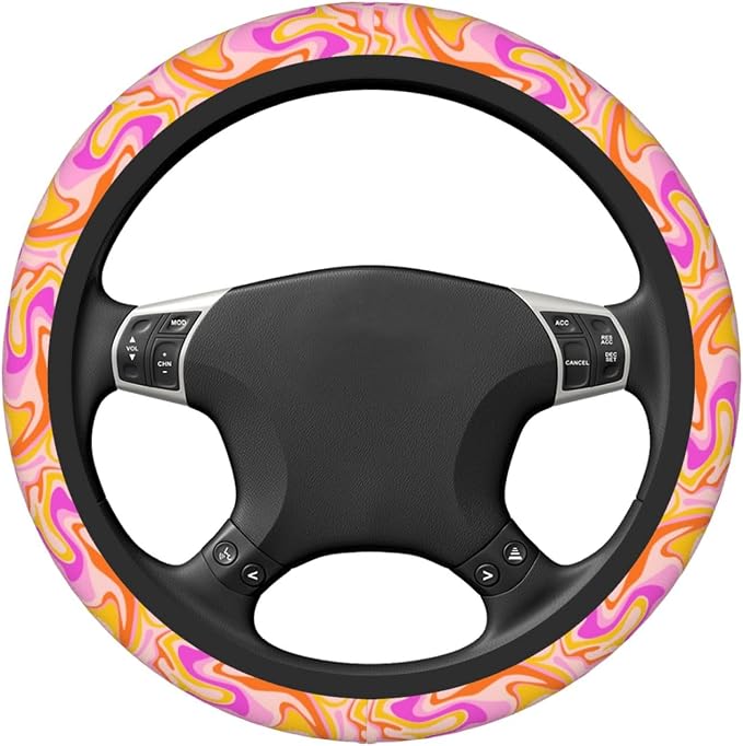 Groovy 70s 80s Vintage Aesthetic Steering Wheel Cover For Women Men Girls Car Accessories Decor Anti-Slip Neoprene Auto Steering Wheel Covers Protector Universal 15 Inch
