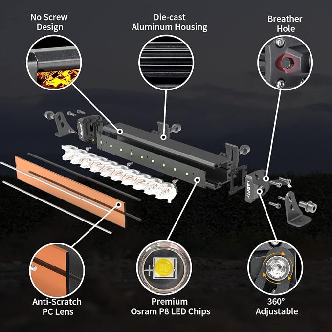 LASFIT 42 Inch Amber LED Light Bar Single Row Slim Spot Flood Combo Driving | 2000K Overhead Roof Mount Off Road Lights IP67 Waterproof for 4Runner Tacoma RAV4 Ranger Colorado Forester