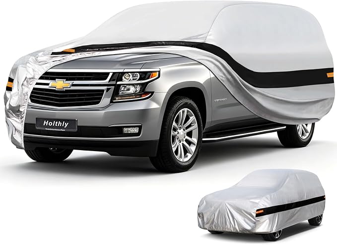 10 Layers Large SUV Car Cover Waterproof All Weather for Automobiles,100% Waterproof Outdoor Car Covers Rain Snow UV Protection.Custom Fit for Chevrolet Suburban,Cadillac Escalade ESV,etc
