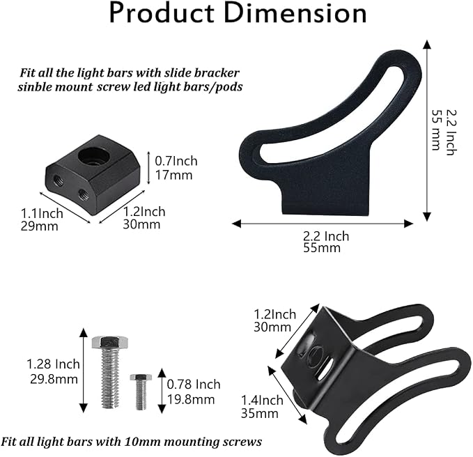 LED Light Bar Base Mounting Bracket Universal Adjustable Slide Mounting Brackets 2PCS Side Bracket Kit for Most Straight or Curved Light Bars from 4 inch up to 52 inch(Pack of 2)