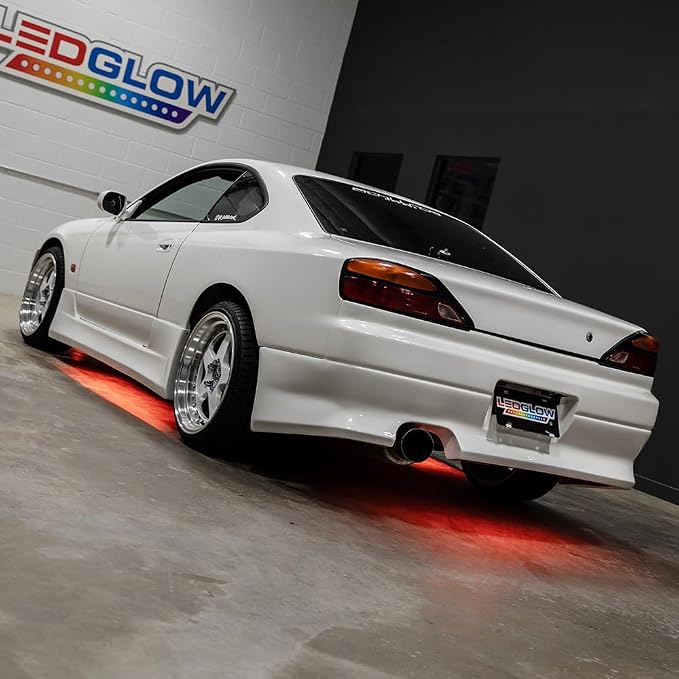 LEDGlow 4pc Orange Slimline LED Car Flexible Underglow Lighting Kit | Neon Accent Lights Include Flex Underbody Tubes, Solid Color Illumination, 4 Modes, Control Box & Remote