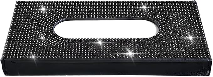 Bling Car Visor Tissue Holder, Shiny Rhinestone Leather Sun Visor Napkin Mask Case Holder Clip, Diamond AUT Paper Tissue Towel Box Dispenser, Universal Fit (Black)