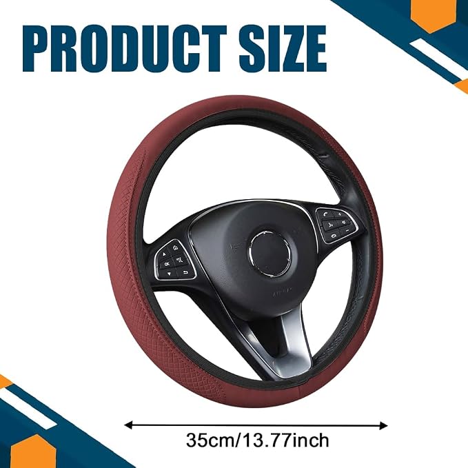 Car Steering Wheel Cover, Universal 14.5-15 Inch Wine Leather Steering Wheel Wrap with Better Sport Grip for Men Women, Anti-Slip Breathable Car Interior Accessories for Most Vehicles (Wine red2)