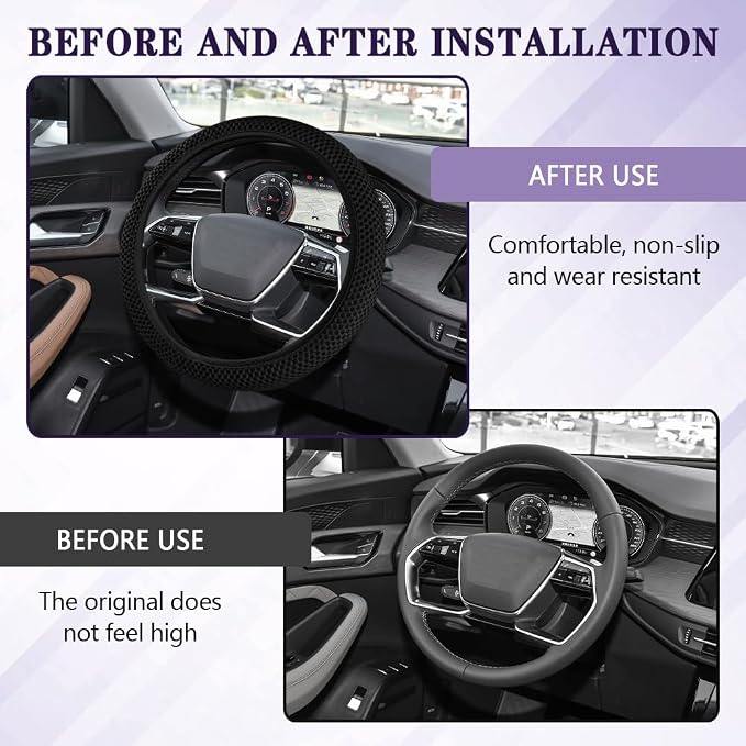 Elastic Stretch Steering Wheel Cover, Steering Wheel Cover, 15" Breathable Auto Steering Wheel Protector, Universal Car Accessories Comfortable Non-Slip Vehicle Steering Wheel Covers for Women Men