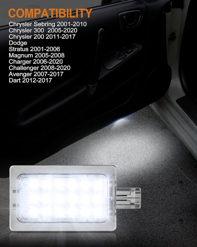 LED Door Courtesy Shadow Light Puddle Lights Compatible with 2008-2020 Dodge Challenger Chrysler 200 300 Sebring(White Light)
