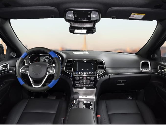 GIANT PANDA Steering Wheel Cover for Jeep Wrangler, Car Steering Wheel Cover for Jeep Grand Cherokee and Cherokee - Black+Blue
