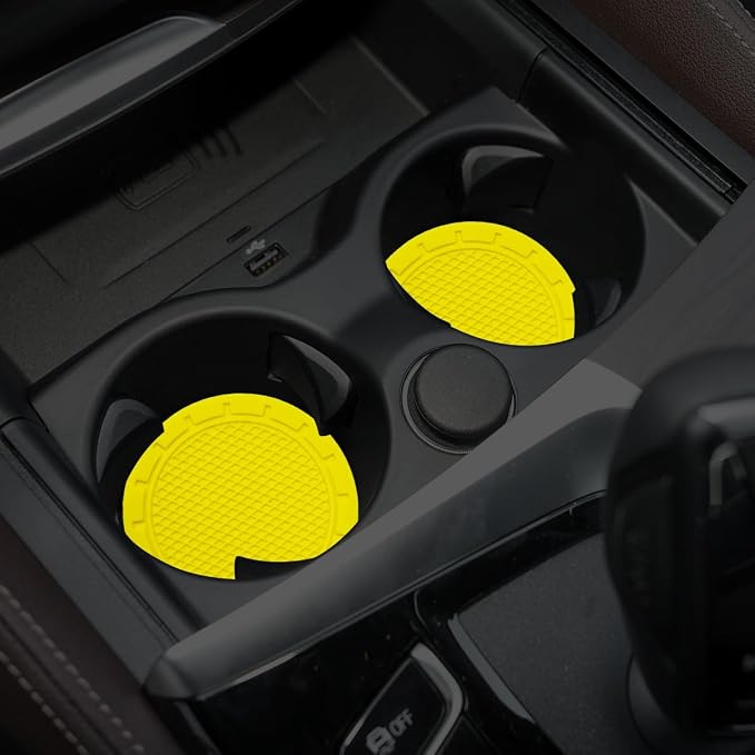 Car Cup Holder Coaster, 4 Pack 2.75 Inch Diameter PVC Non-Slip Universal Insert Coaster, Durable, Suitable for Most Car Interior, Car Accessory for Women Men Yellow