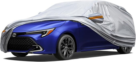 6-Layer Full Car Cover is All-Weather Waterproof, All Seasons, Snow Prevention Rainproof, Acid Rainproof, Sunscreen, Ultraviolet-Proof, Fits Hatchbacks up to 173 ", Orange Reflective Strip