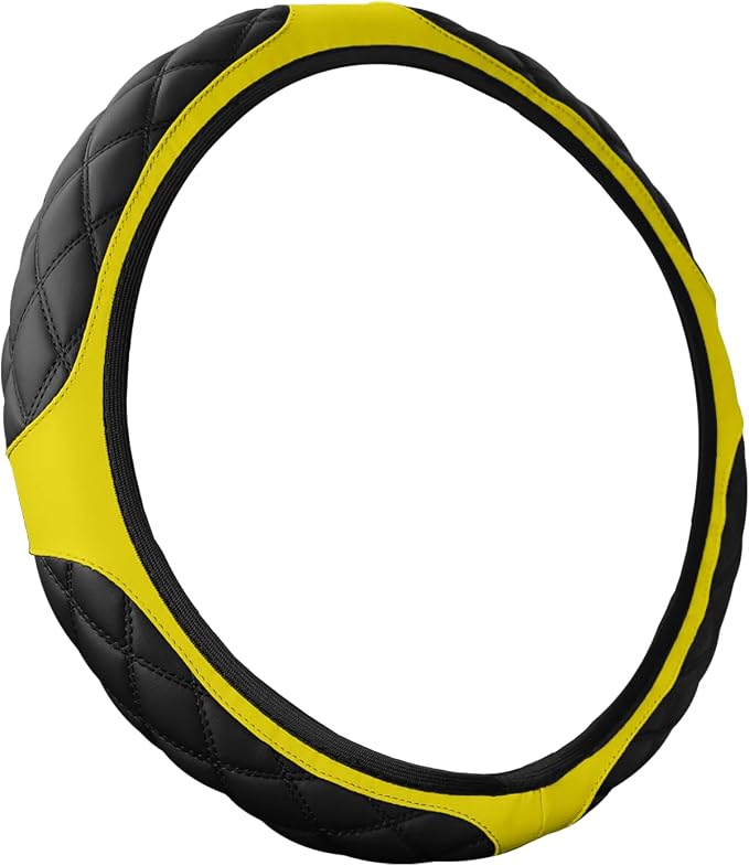 15 Inch Car Leather Steering Wheel Cover, Automotive Accessories Elastic Breathable Anti-Slip Soft Wheel Protector Fits Men and Women, Suitable for SUVs, Trucks, Vehicles and RVs (Yellow)