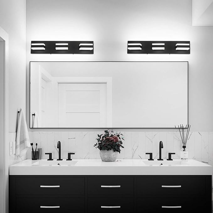 SOLFART Black Bathroom Vanity Light Fixtures Over Mirror LED Dimmable 3 Lights Bath Lighting Restroom Light Modern Vanity Lights for Bathroom Bath Lights ETL Listed