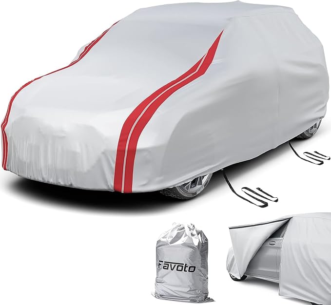 Favoto Car Cover Waterproof Custom Fit for Jeep Grand Cherokee (1999-2026) | Windproof Heavy Duty Car Cover for Automobiles Outdoor with Reflective Strips All Weather Snow Sun Dust UV Protection