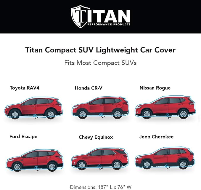Titan Lightweight Poly 210T Car Cover for Compact SUV 170-187". Waterproof, UV Protection, Scratch Resistant, Driver-Side Zippered Opening. Fits Rav4, Rogue, CR-V and More.