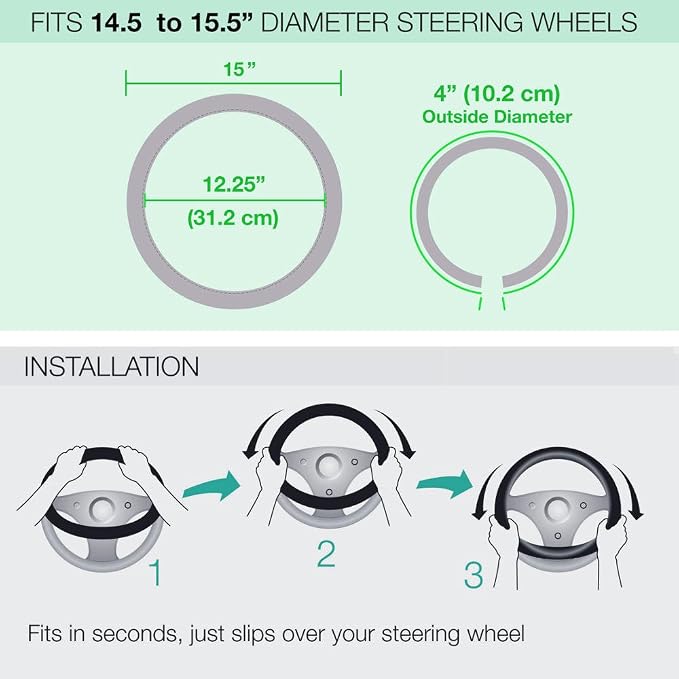 BDK Design Comfort Grip Steering Wheel Cover for Car SUV Van and Truck, 15 inch Standard Size, Pink Butterflies